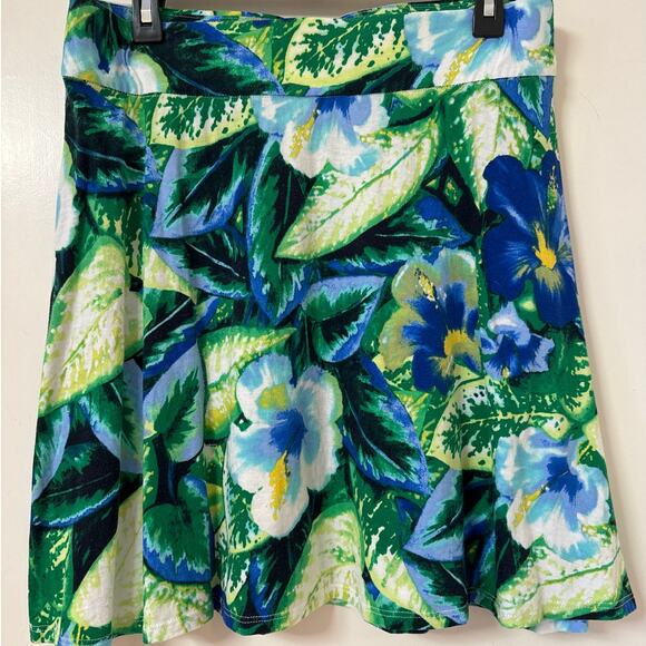 Caribbean Joe Size Medium Cotton & Rayon Tropical Print Blues and Greens Skirt - Picture 1 of 4